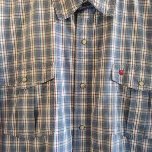 Carhartt Relaxed Fit Plaid Long Sleeve Shirt Pearl Snaps Red Logo Men's Size 2XL
